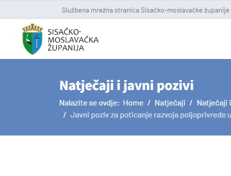 Javni poziv za poticanje razvoja poljoprivrede u Sisačko-moslavačkoj županiji za 2022. godinu